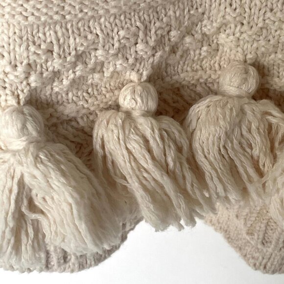 Kate Spade Cotton Sweater Womens Medium Beige Pompom Hem Crewneck Chunky Knit - Picture 6 of 10